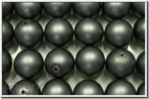 b�hm. Glasperle, rund, 12mm, white, alabaster, dk. grey pearl, matte, 1 Stk.