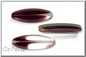 b�hm. Glasperle, table cut, oval, 30x11mm, crystal/dark amethyst, trans., matte, 1 Stk.