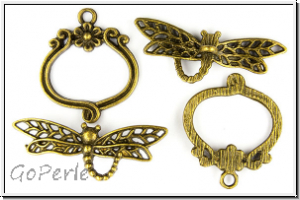 Toggle-Verschluss "Libelle, filigran", 25x21mm, antikmessingfb., Messing, 1 Stk.