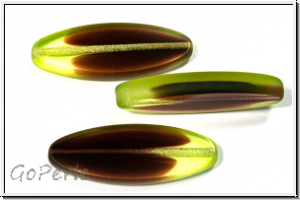 b�hm. Glasperle, table cut, oval, 30x11mm, lime/amethyst, trans., matte, 1 Stk.