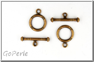 Toggle-Verschluss "'Ring mit Streifen", 16x12mm, antikkupferfb., Metall, 1 Stk.