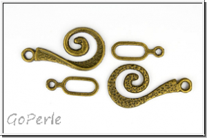 Haken/�se-Verschluss "Schleife", 26x13mm, antikmessingfb., Metall, 1 Stk.