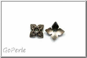 Perlenkappe "Vier Bl�tter", 1,5x7mm, hematitefb., Tibetsilber, 10 Stk.