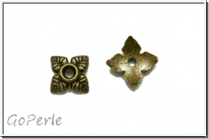 Perlenkappe "Vier Bl�tter", 1,5x7mm, antikmessingfb., Tibetsilber, 10 Stk.