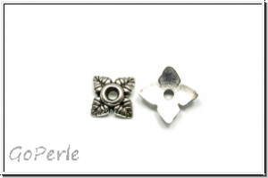 Perlenkappe "Vier Bl�tter", 1,5x7mm, antiksilberfb., Tibetsilber, 10 Stk.