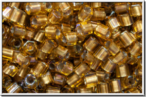TH-11-0278, TOHO Hexagon, 11/0, topaz, trans., gold-ld., AB, 10g