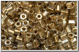 TH-11-0989, TOHO Hexagon, 11/0, crystal, trans., gold-ld., 10g