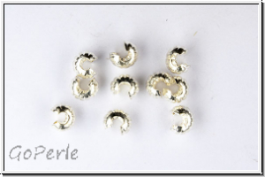 Kaschierperlen, "Crimp Cover", 4mm, gerillt, silberfb., Messing, 10 Stk.