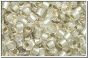R-08-0021f, TOHO Rocailles, 08/0, crystal, trans., silver-ld., matte, 10g