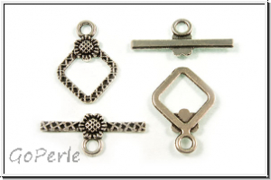 Toggle-Verschluss "Sunflower Square", 21x15mm, antiksilberfb., Metall, 1 Stk.