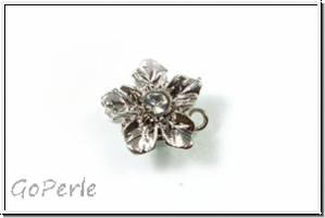 Federschlie�e "Blume m. Kristall", 13x12mm, antiksilberfb., Messing, 1 Stk.