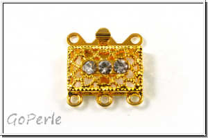 Federschlie�e "Rechteck m. Kristall", 17x16mm, goldfb., Messing, 2x3 �sen, 1 Stk.