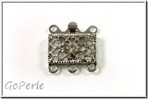 Federschlie�e "Rechteck m. Kristall", 17x16mm, antiksilberfb., Messing, 2x3 �sen, 1 Stk.