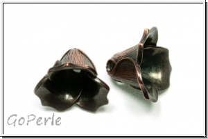 Perlenkappe (-cone) "3 overlapping petals", 16x22mm, antikkupferfb., Messing, 1 Stk.
