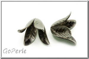 Perlenkappe (-cone) "Blooming Flower", 17x24mm, hematitefb., Messing, 2 Stk.