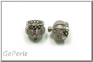 Endkappen "Krone mit Zirkonen", 13x13mm, antiksilberfb., Messing, 1 Stk.