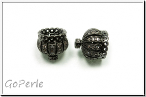 Endkappen "Krone mit Zirkonen", 13x13mm, hematitefb., Messing, 1 Stk.
