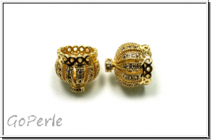 Endkappen "Krone mit Zirkonen", 13x13mm, goldfb., Messing, 1 Stk.