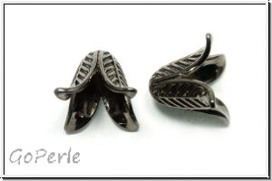 Perlenkappe (-cone) "Blooming Flower II", 17x24mm, hematitefb., Messing, 1 Stk.