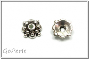 Perlenkappe "Double Dots", 9x3mm, antiksilberfb., Tibetsilber, 10 Stk.