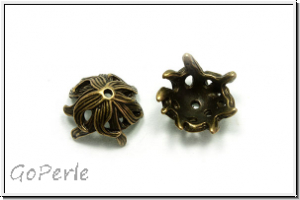 Perlenkappe "Laubkranz", 8x15mm, antikmessingfb., Tibetsilber, 2 Stk.