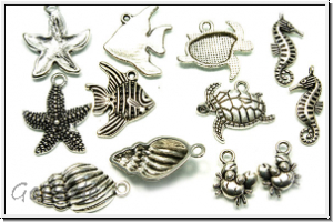 Anh�nger "Maritimes Set", max. 25mm, antiksilberfb., Metall, 6 Teile
