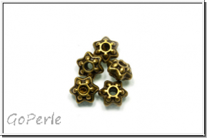 Metallperle "Stern", 4,8x8,2mm, antikmessingfb., Tibetsilber, 5 Stk.