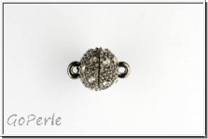 Magnetverschluss "Kugel mit Zirkonen", 14x10mm, hematitefb., Metall, 1 Stk.