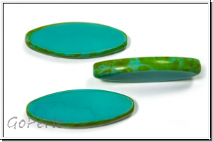b�hm. Glasperle, table cut, oval, 30x11mm, turquoise, op., picasso, 1 Stk.