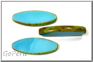 b�hm. Glasperle, table cut, oval, 30x11mm, aqua, lt., op., picasso, 1 Stk.