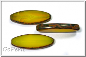 b�hm. Glasperle, table cut, oval, 30x11mm, yellow, opal, picasso, 1 Stk.