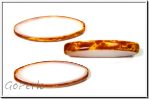 b�hm. Glasperle, table cut, oval, 30x11mm, white, op., picasso, 1 Stk.