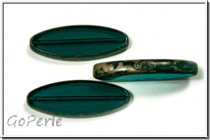 b�hm. Glasperle, table cut, oval, 30x11mm, emerald, trans., silver picasso, 1 Stk.