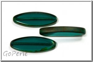 b�hm. Glasperle, table cut, oval, 30x11mm, emerald, trans., picasso, 1 Stk.