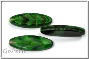 b�hm. Glasperle, table cut, oval, 30x11mm, gr�n/schwarz, 1 Stk.