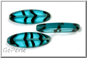 b�hm. Glasperle, table cut, oval, 30x11mm, aqua, trans., black striped, 1 Stk.