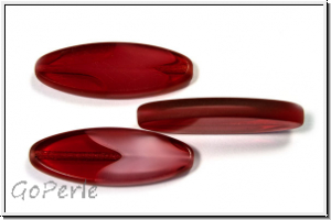 b�hm. Glasperle, table cut, oval, 30x11mm, wine trans., white opaque, 1 Stk.