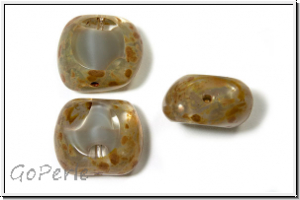 b�hm. Glasperle, table cut, Rechteck, 15x18mm, crystal trans./grey op., picasso, 3 Stk.