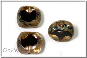 b�hm. Glasperle, table cut, Rechteck, 15x18mm, crystal trans./amethyst trans., picasso, 3 Stk.