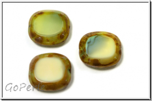 b�hm. Glasperle, table cut, Rechteck, 17x16mm, beige, opal, picasso, 3 Stk.