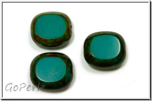 b�hm. Glasperle, table cut, Rechteck, 17x16mm, jade green, op., picasso, 3 Stk.
