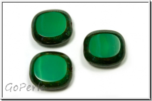 b�hm. Glasperle, table cut, Rechteck, 17x16mm, pea green, op., picasso, 3 Stk.