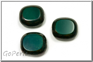 b�hm. Glasperle, table cut, Rechteck, 17x16mm, jade green, dk., op., picasso, 3 Stk.
