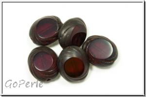 b�hm. Glasperle, table cut, oval, 14x12mm, garnet, trans., matte, 5 Stk.