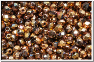 B�hm. Glasschliffperle, feuerpol., 3mm, crystal, trans., full capi gold, 50 Stk.