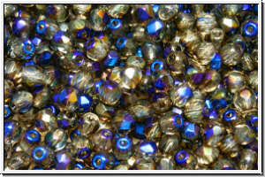 B�hm. Glasschliffperle, feuerpol., 3mm, crystal, trans., half blue moon, 50 Stk.