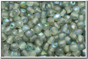 B�hm. Glasschliffperle, feuerpol., 3mm, crystal, trans., blue AB, matte, 50 Stk.