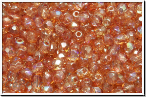 B�hm. Glasschliffperle, feuerpol., 3mm, crystal, trans., orange AB, 50 Stk.