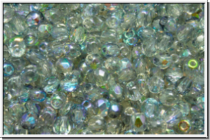 B�hm. Glasschliffperle, feuerpol., 3mm, crystal, trans., blue AB, 50 Stk.