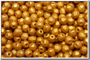 B�hm. Glasschliffperle, feuerpol., 3mm, white, alabaster, yellow gold shine, 50 Stk.